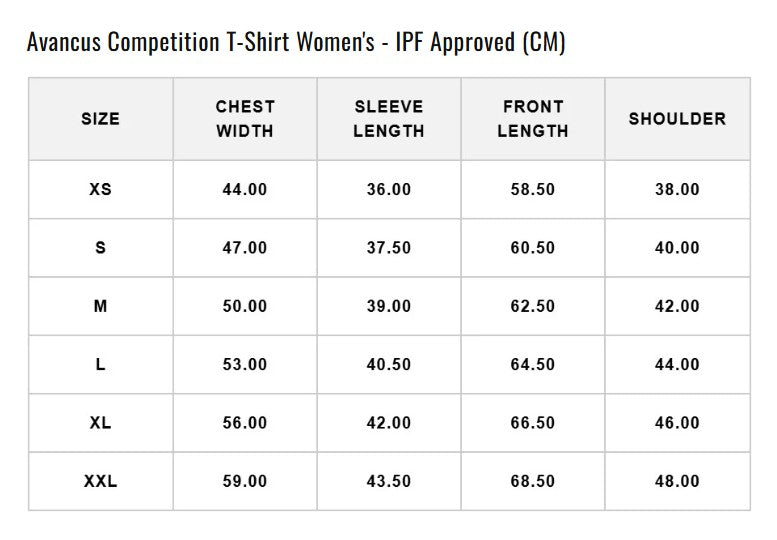 Avancus_Singapore_Competition_T-Shirt_Women_s_-_IPF_Approved_Size_Guide_Product