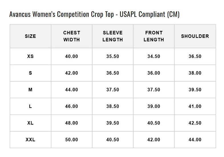 Avancus_Singapore_Women_s_Competition_Crop_Top_-_USAPL_Complian_Size_Guide_Product