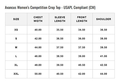 Avancus_Singapore_Women_s_Competition_Crop_Top_-_USAPL_Complian_Size_Guide_Product
